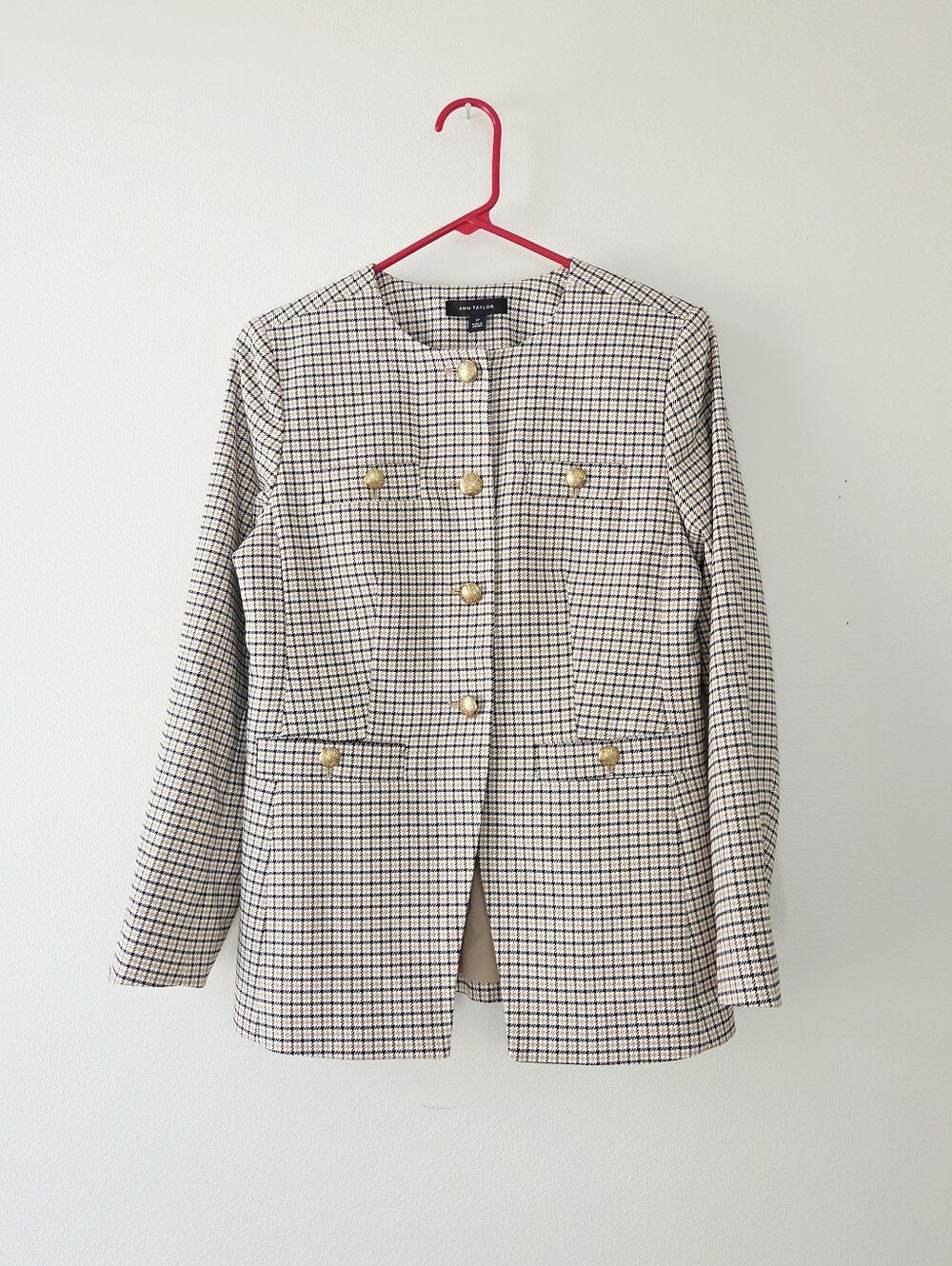 Ann Taylor Houndstooth Cream Split Hem Jacket Size 2P Petite - Picture 3 of 10